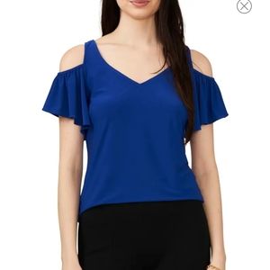 NAKED ZEBRA Cold Shoulder Royal Blue Blouse